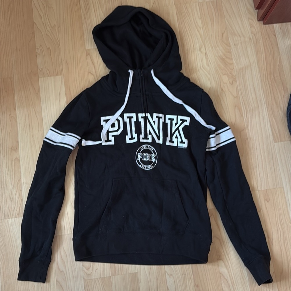 PINK: black quarter zip sweater